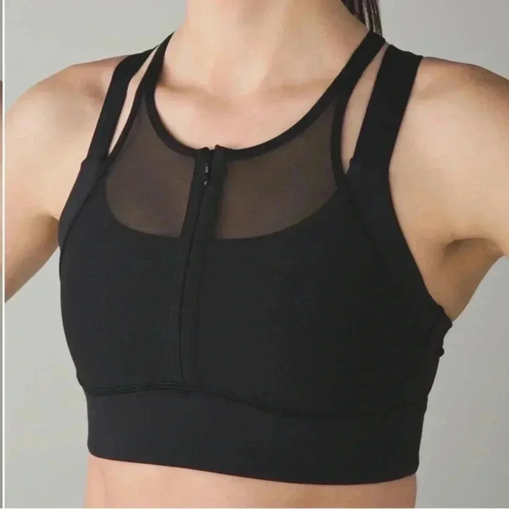 Lululemon Women’s Ready, Set, Sweat Bra Black Front Zipper Mesh Back Size 6